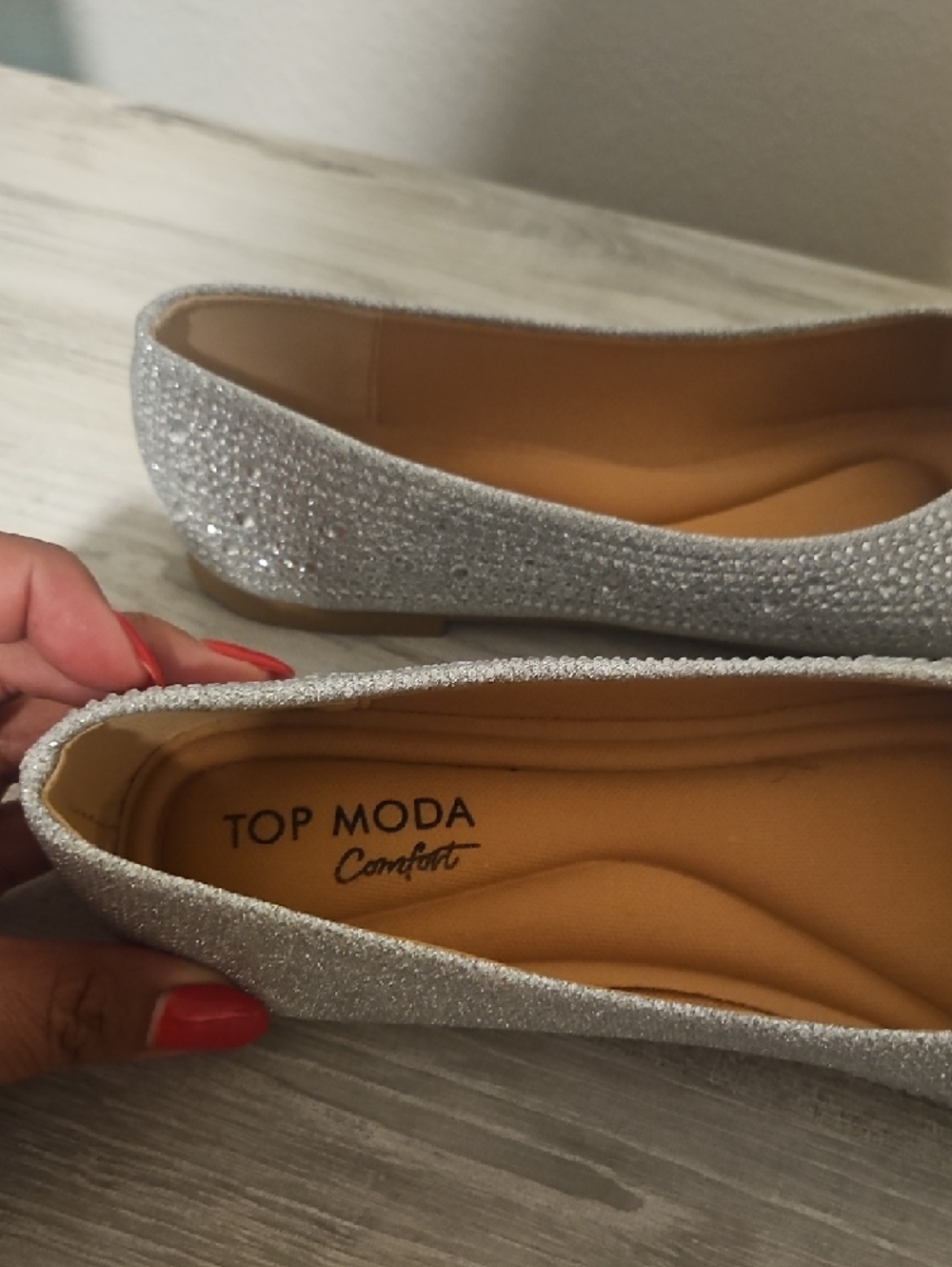 TOP Moda Silver Glitter Rhinestone Pointed Flats - Picture 4 of 5